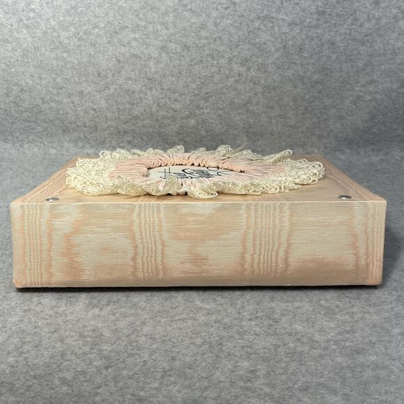 Handcrafted Greeting Card Keeper Binder Peach Taffeta Fabric Frame Cover Lace - Picture 6 of 13